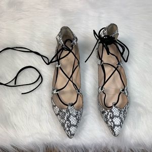 Raye Snakeskin Animal Print Lace Up Flats Shoes